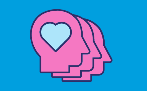 A heart inside the mind of a silhouette of a face