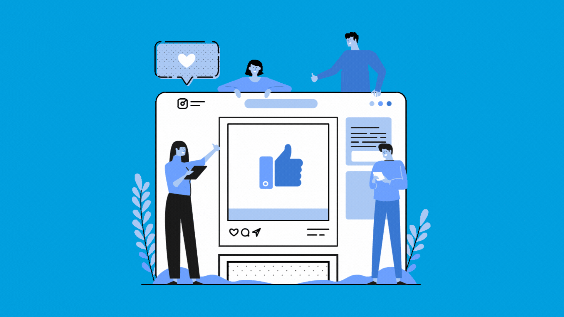 This GIF is an enlarged view of an Instagram feed with four people standing around the outline. This image is meant to represent creative storytelling strategies for Instagram content.