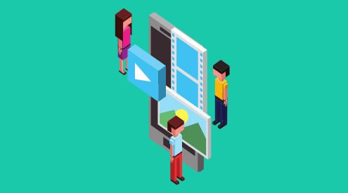 Digital art representing three different people looking at video creative.