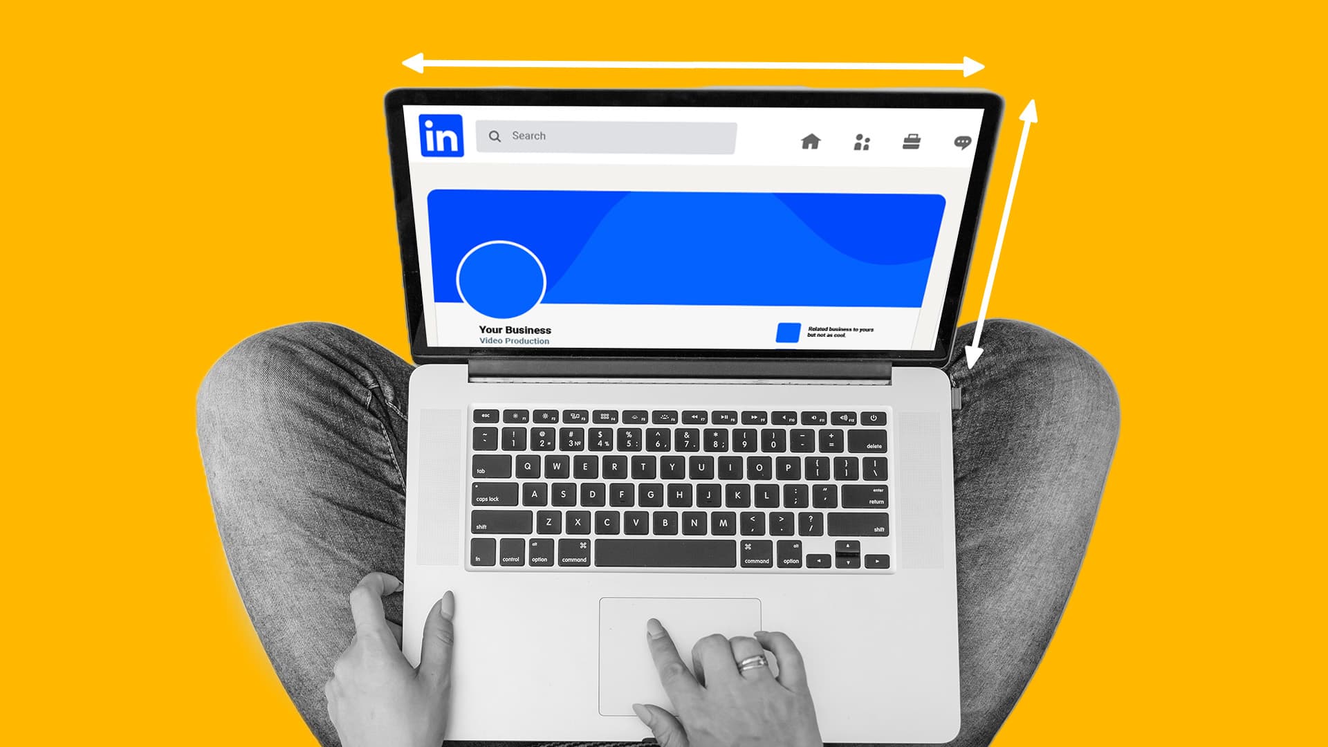 This image is of someone using a laptop. LinkedIn is on the laptop screen. This image represents advertising on LinkedIn, and the LinkedIn video ad specs.
