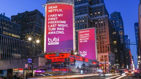 Example of QuickFrame OOH ad for Tubi